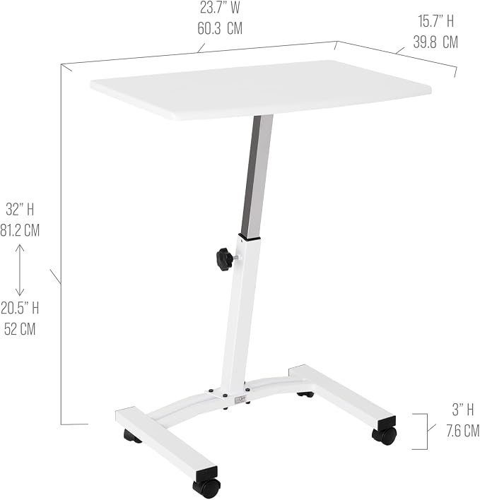 Seville Classics Airlift Mobile Height Adjustable Laptop Stand Computer Workstation for Sitting Classroom Home Office Medical Table w/Wheels, Flat Desk 24", White - Image 5