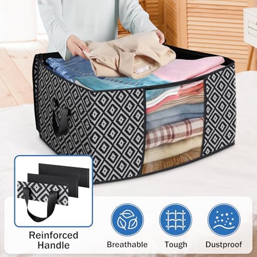 100L 2 Pack Storage Bags, Foldable Clothes Bins with Clear Window, Black | Blanket Storage Containers with Reinforced Handles for Bedding, Comforters, Clothing, Quilts and Closet Organization - Image 5