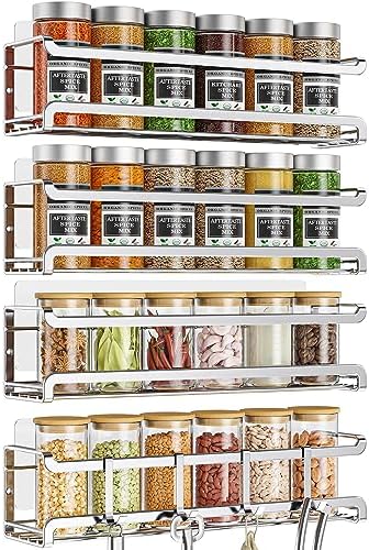 Bunoxea Spice Rack Wall Mounted 4 Pack, Chrome,For Spice Jars & Seasonings by Bunoxea