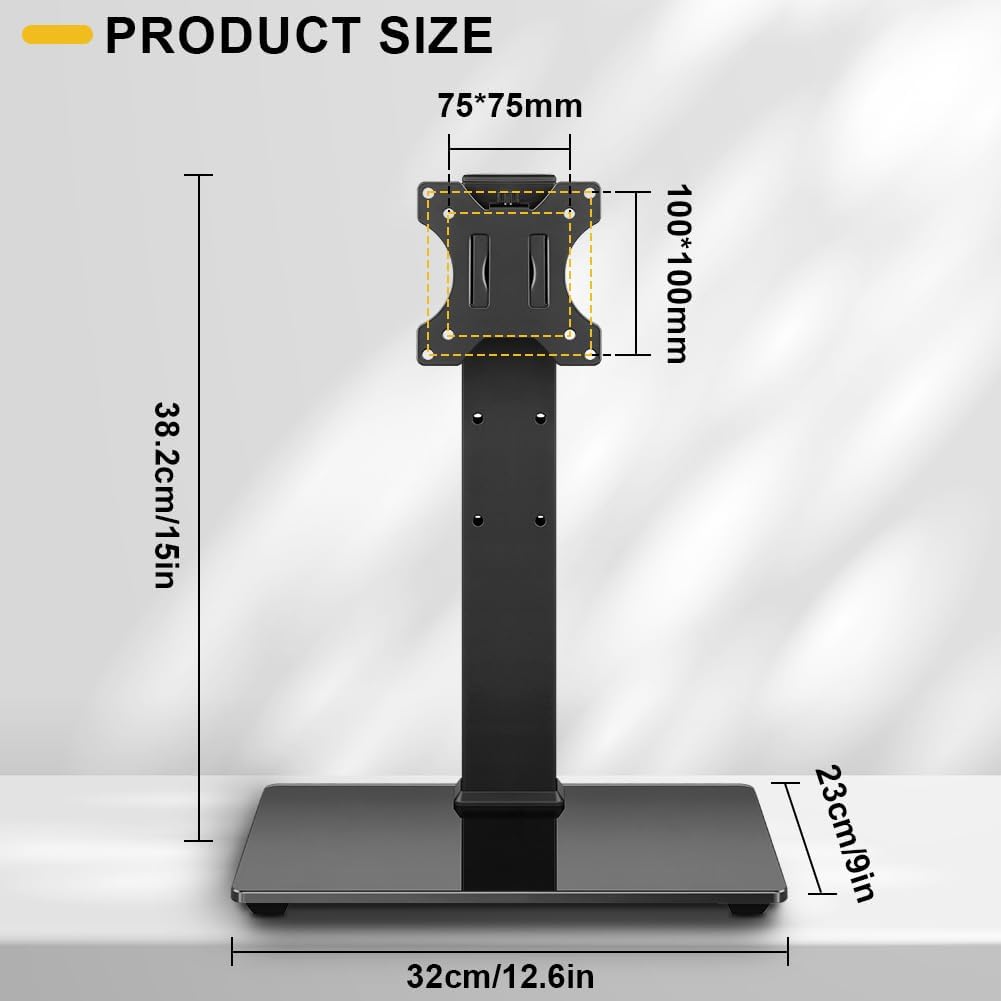 WKWKER Universal TV Stand for 13-32inch LED LCD Table Top Television Stand with 45 Degree Height Adjustable Swivel TV Stand Mount with Tempered Glass Base Max VESA 100x100mm - Image 3