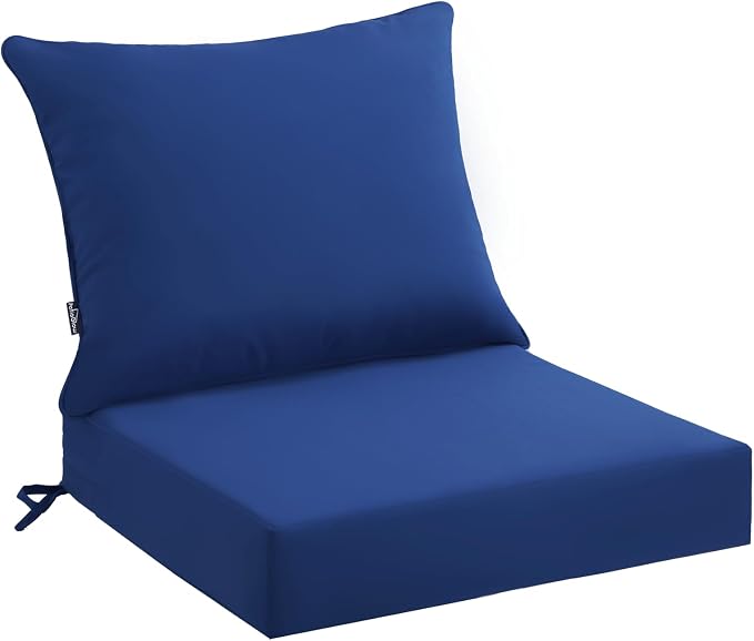 PatioGlow Outdoor Seat Cushion Set 22 x 22 x 4 Inch, Waterproof & Fade Resistant Patio Furniture Cushions with Removable Cover and Ties, Thick Deep Seating Pads for Outside Chair Sofa Couch, Blue by CushionHavenfortheOutdoors