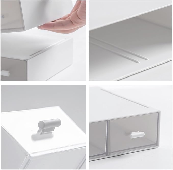 Desk Organizer-3 Tier Stackable Storage Drawers with 6 Compartments White Compact Desk Storage Drawers Great for Makeup Storage Bathroom Organization Accessories Etc (White) - Image 4
