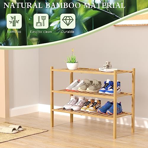 ROMGUAR CRAFT 3 Tier Bamboo Shoe Rack for Closet Free Standing Wood Shoe Shelf Storage Organizer for Entryway Small Space Stackable 27"x11"x20" (Natural) - Image 6