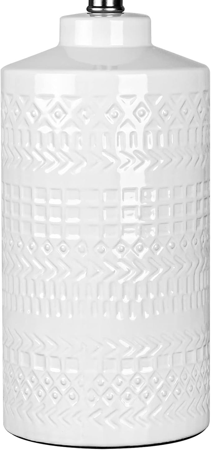 JUNNAI 24.5" White Ceramic Table Lamp 3-Way Dimmable Nightstand with White Linen Shade Bedside Lamp for Bedrooms & Living Room Office Reading(Bulb Included) - Image 7