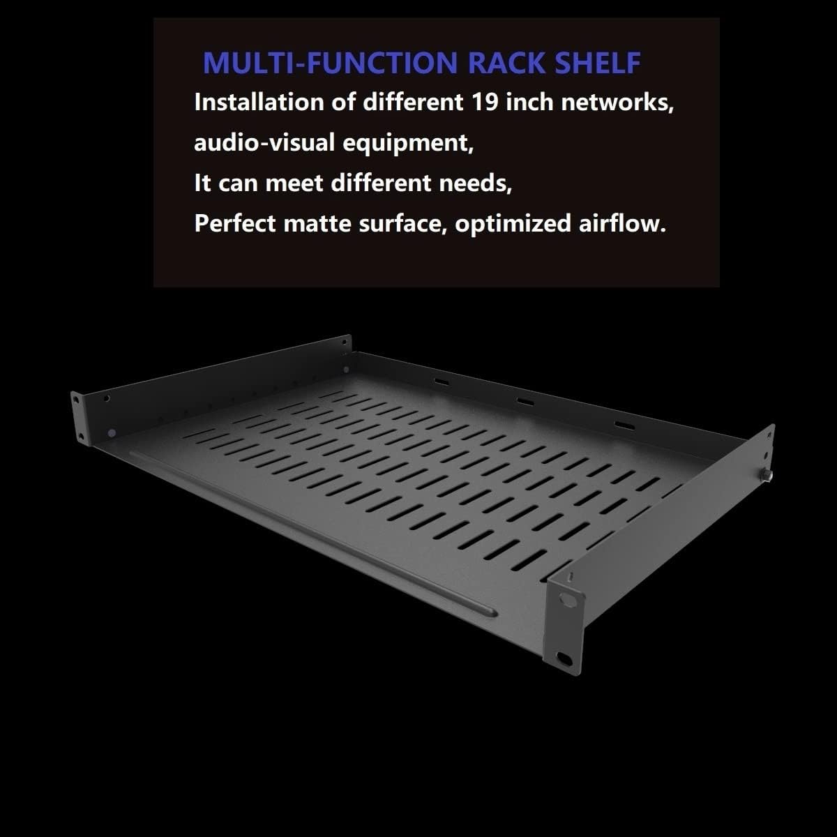 1U Vented Rack Shelf Universal Rack Tray No Lip 12 inch Depth - Image 2