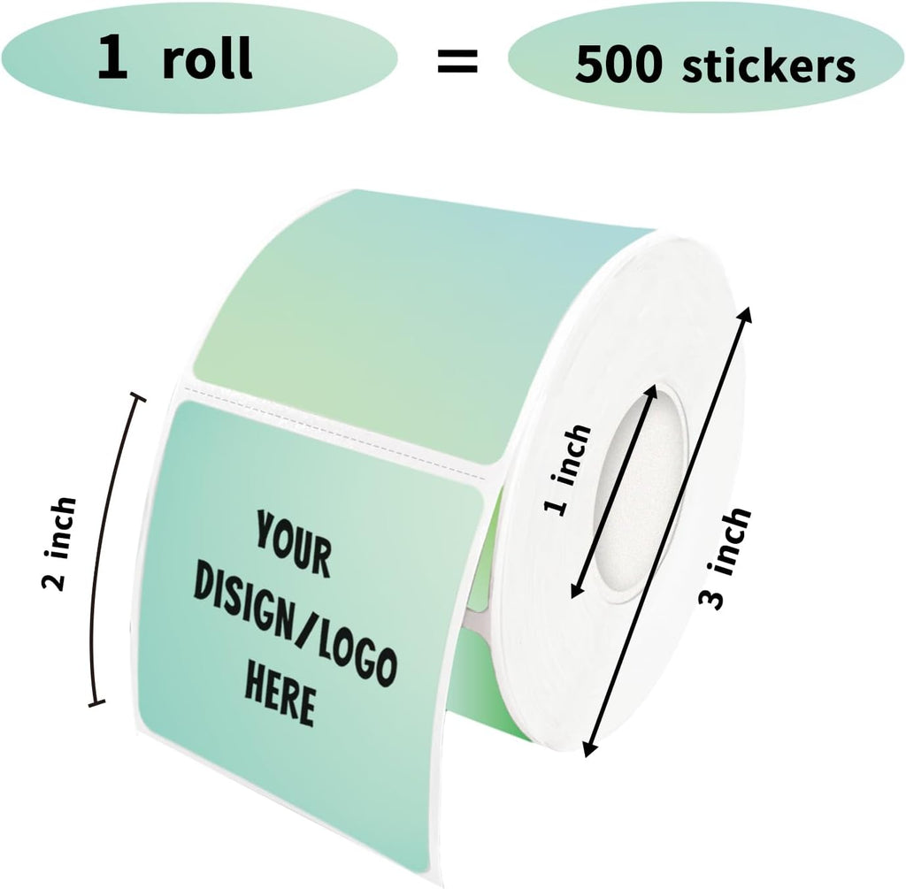 2"x2" Green Square Thermal Label Stickers,Self-Adhesive Square Direct Thermal Labels,500 Sheets with Perforation Line in ROLL - Image 2