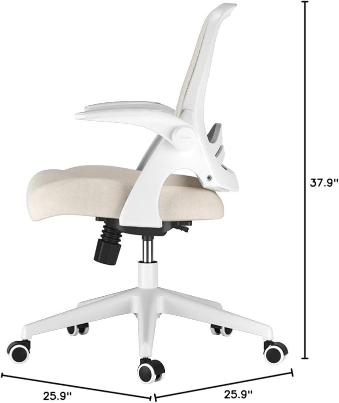 Hbada Office Desk Chair with Flip-Up Armrests and Saddle Cushion, Ergonomic Office Chair with S-Shaped Backrest, Swivel, Mesh, Grey - Image 2