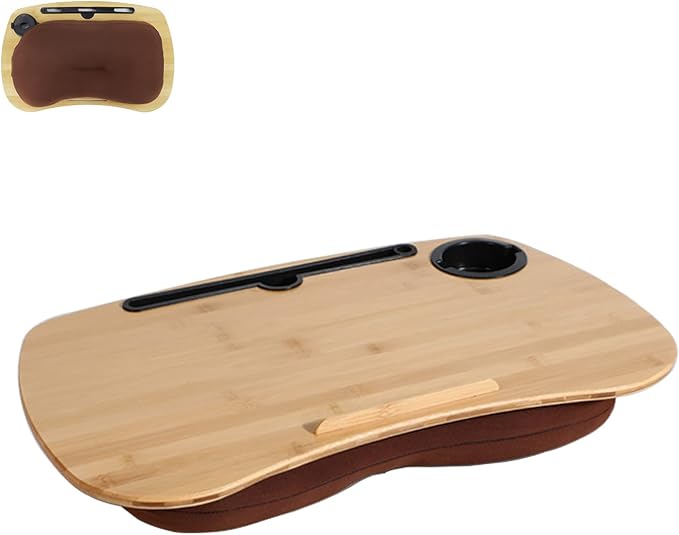SUMISKY Lap Desk-Portable Laptop Table with Cushion Bamboo Platform Phone Holder L(21.6"x13.8") with Cup Holder by SUMISKY