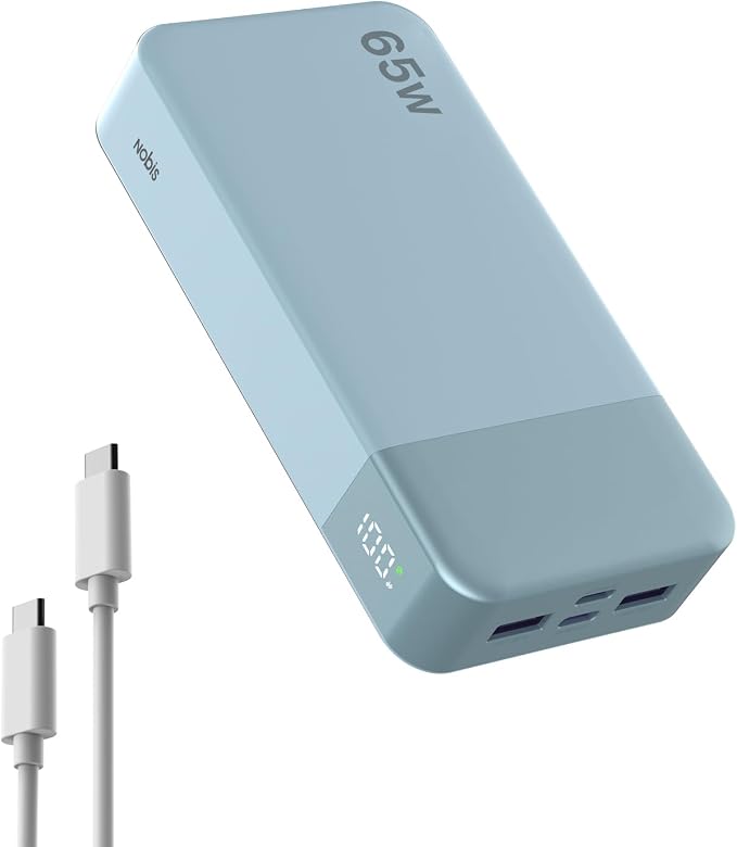 NOBIS Portable Charger 20000mAh 65W Power Bank Fast Charging | 2C+2A Battery Pank with Digital Display, Dual USB-C Fast Charging for Laptop, Phone, Tablet, On-the-Go External Battery Pack by NobisPowerbank