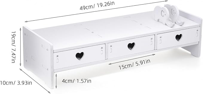 Tofficu Computer Monitor Riser with Drawer White Desk Shelf for Monitor and Keyboard Storage Rack Office Desk Organizer for Laptop Stand Riser for Home Office - Image 4