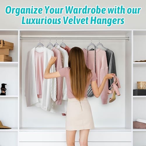 Sishynio Velvet Hangers 50 Pack, Non-Slip Slim Felt Clothes Hangers Gray | Space-Saving Closet Organization; Flocked Surface; 360° Swivel Hooks; For Shirts, Coats, Dresses, Blouses - Image 7