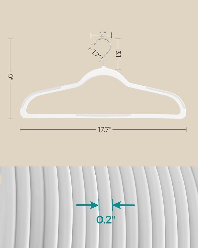 SONGMICS Plastic Clothes Hangers, Pack of 50, Space-Saving | 0.2 Inches Thick, 17.7 Inches Wide, 360° Swivel Hook, Cloud White, BREANNA Collection UCRP050W05 - Image 5