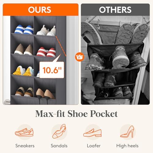 Lifewit 8 Tier Over the Door Shoe Organizer with 15 Large Deep Pockets, Fabric Hanging Shoes Shelf for Closet, Dorm Storage, Fit Up to 16 Pair Shoe Rack Holder for Sneakers, Boots, Gray - Image 3
