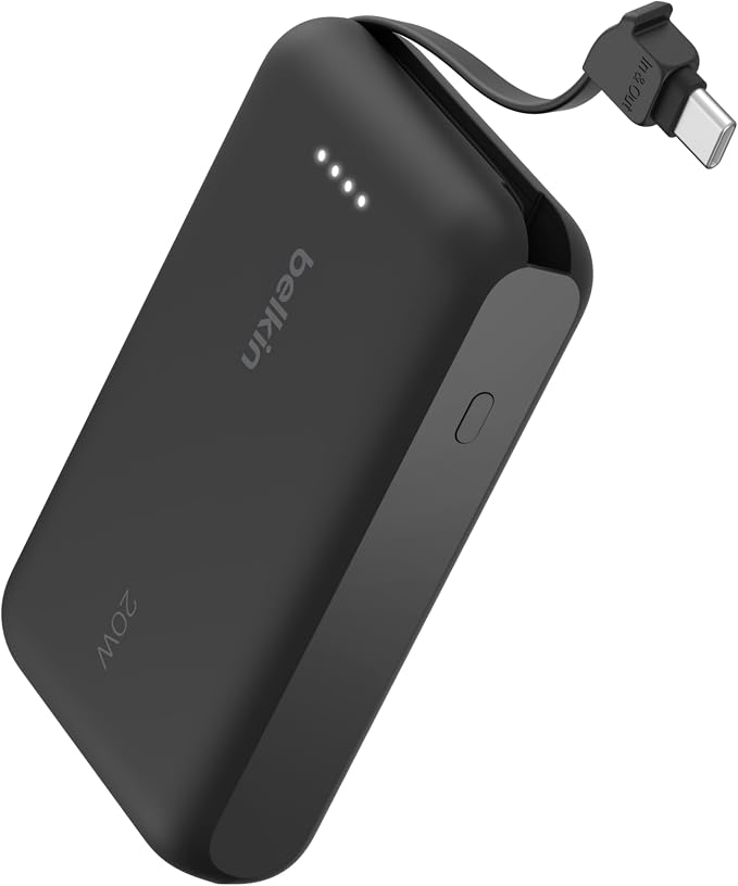 Belkin 10000mAh 20W USB C Power Bank, Portable Charger for iPhone & iPad | Fast Charging, Integrated USB C Cable, Eatra USB C Port, iPhone 17, iPad, Samsung Galaxy S26, Charge 2 Devices by Unknown