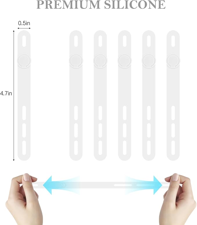 Donruby 30Pcs Silicone Cable Ties, Reusable Cord Organizer Straps, White | Adjustable, Multipurpose, 4.7" High-Elasticity Cord Wraps for Bundling Electronics, Home Office School Essentials - Image 2