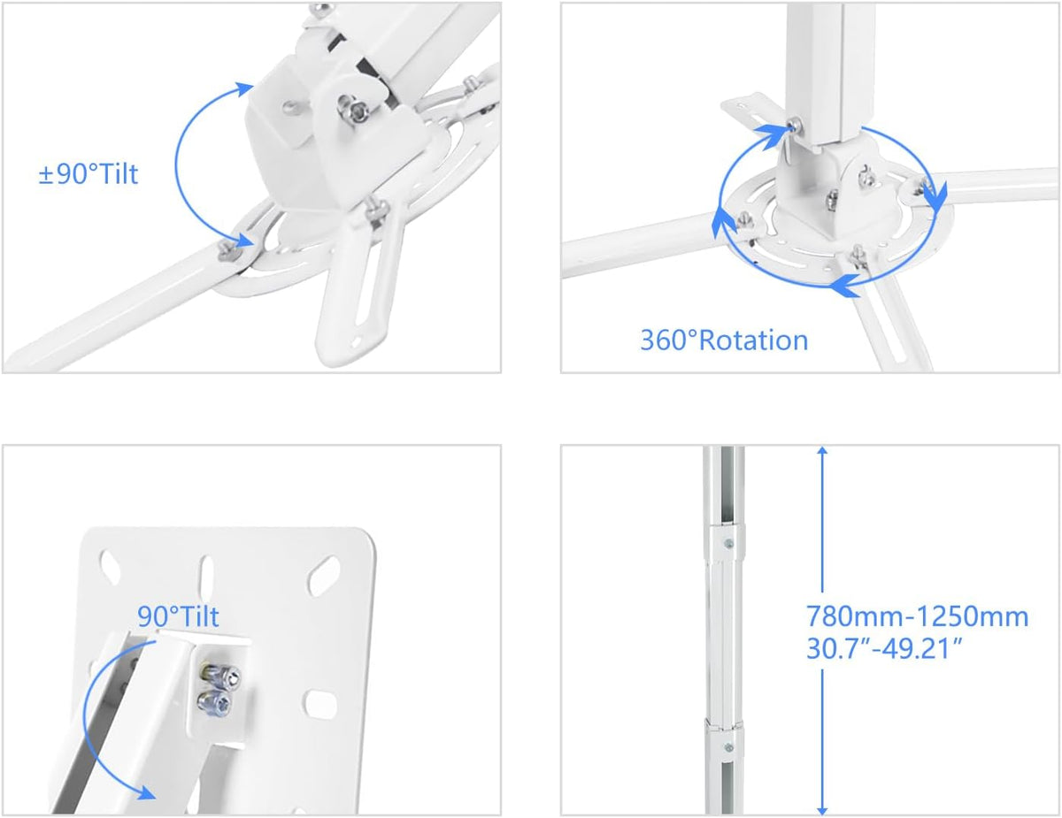 suptek White Projector Ceiling Mount Bracket Fits Flat or Sloped Ceiling Height Adjustable with Extendable Length 30.7-49.21inch,for LCD/DLP Projectors,White (PR05LW) - Image 6