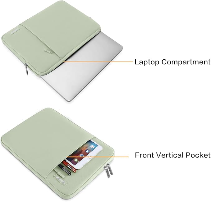 MOSISO Laptop Case 16 inch, 15-15.6 inch Laptop Sleeve Bag with Pocket | Compatible with MacBook Pro 16 M5 M4 M3 M2 M1, HP Acer Dell Lenovo ASUS, Polyester Vertical Computer Bag, Sage Green - Image 4