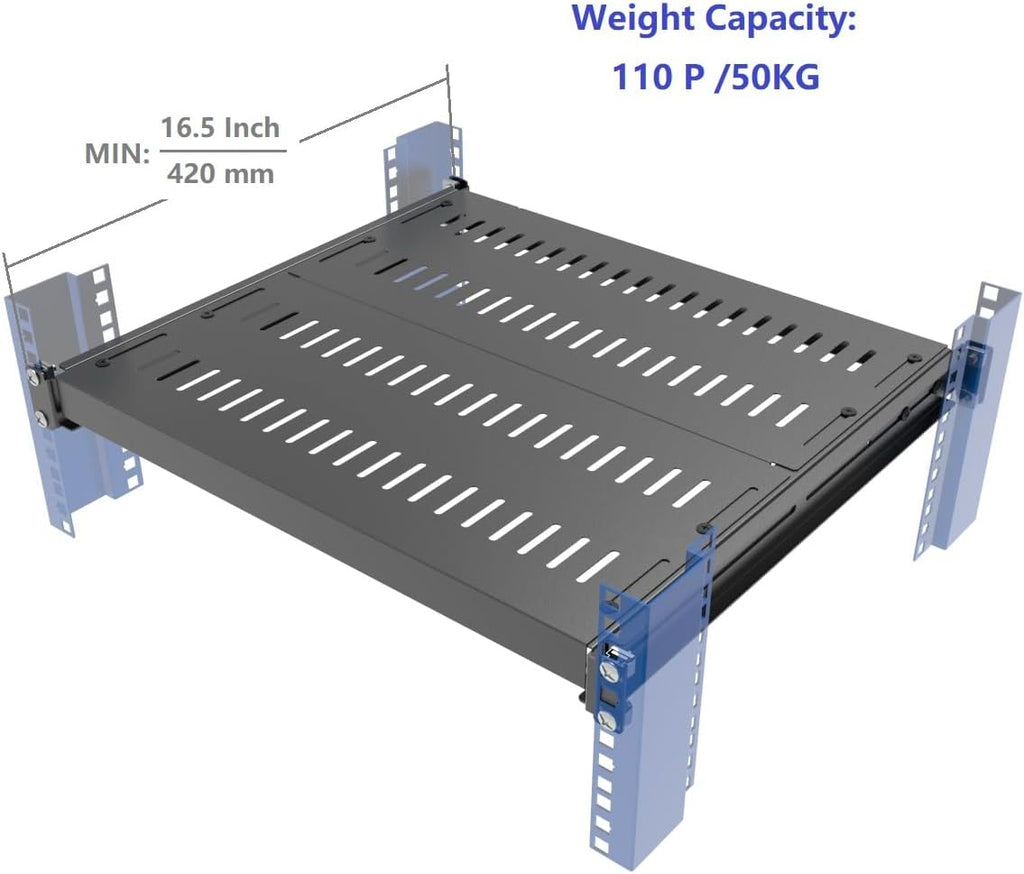 1U Vented 4-Post Adjustable Server Shelf -Mounting 16.5-29" D - Image 2