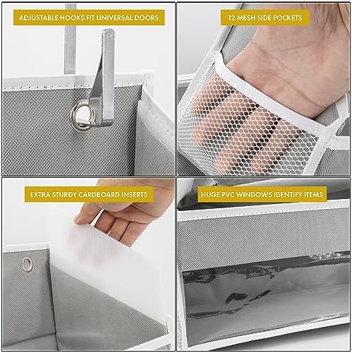 HOMELUX THEORY Over the Door Organizer, 6-Tier, 100D Fabric, Light Gray 1pc | Over the door shoe organizer, 50 lbs capacity, 12 side mesh pockets, 100D extra thick fabric, Closet & entryway storage - Image 5