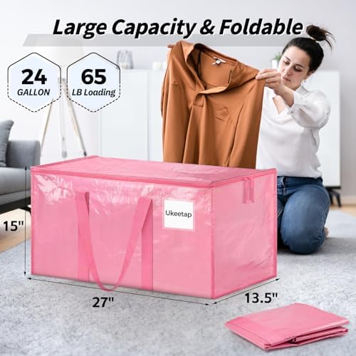 8 Pack Extra Large Clothes Storage Bins with Lids, Moving Bags, Pink | Storage Bags with Reinforced Handles & Heavy-Duty Zippers, Moving Boxes Totes for Clothes Packing, Dorms, College Supplies - Image 2