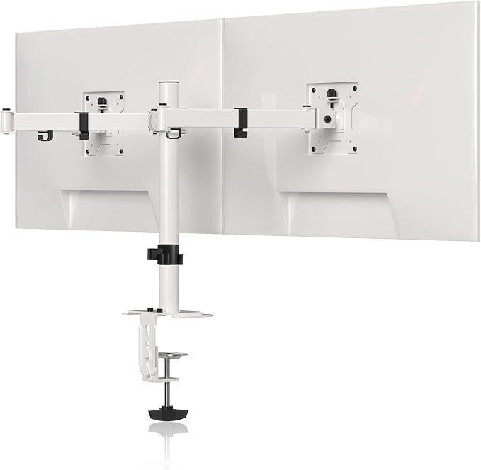 Pholiten Dual Monitor Stand, Heavy Duty Adjustable Monitor Arm Desk Mount for 2 Screens up to 38Inches, Tilt, Swivel, Rotate, Supports Tilt, Swivel, Rotate, Supports 22 lbs per Arm,White by PholitenMonitorArm