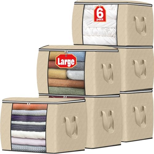 Fab totes 90L Clothes Storage, Foldable Thick Fabric Blanket Storage Bags | Foldable Containers with Zippers,Window and Handles for Organizing Bedroom, Closet, Comforter, Bedding,Dorm essentials by Fabtotes