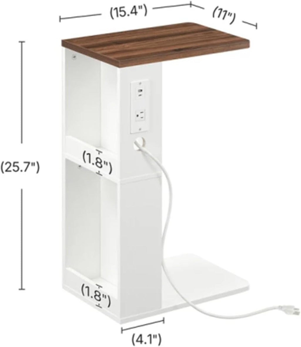 C Shaped End Table with Charging Station, Slide Under Couch Table - Image 2