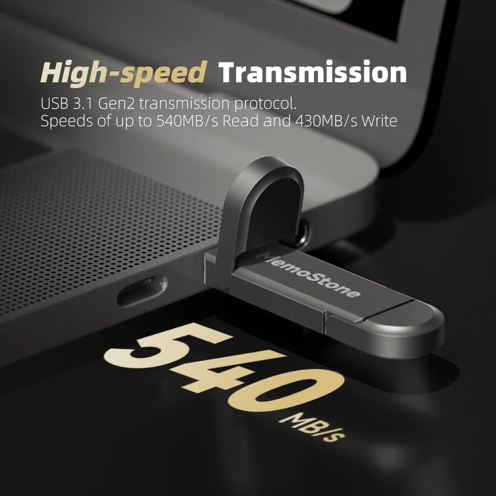 KingSpec MemoStone 512GB External SSD, USB 3.2 Gen2 Dual Type A/C Interface - Up to 540MB/s, Portable Solid State Drive Perfectly Compatible with Smartphones/Laptops/Tablets/Desktops - Image 2