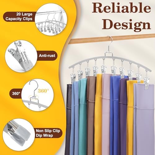 2 Pack Legging Organizer for Closet 360° Swivel, Metal Gym Clothes Organizer w/20 Clips Holds 20 Leggings, Hangers Space Saving, Closet Organizers and Storage, Room Organization Essentials, Grey - Image 2