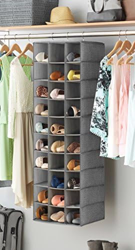 Whitmor 30 Sections Hanging Clothes Closet Shoe Organizer, Space Saving Breathable Fabric Shoe Storage for Bedroom, Laundry, Dorm, Crosshatch Gray 11.5" (L) x 16.5" (W) x 48" (H) (Pack of 4) - Image 2
