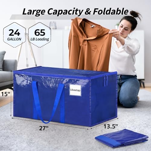 ukeetap 8 Pack Extra Large Clothes Storage Bins with Lids, Moving Bags,Blue | Storage Bags with Reinforced Handles & Heavy-Duty Zippers, Moving Boxes Totes for Clothes Packing, Dorms, College Supplies - Image 2