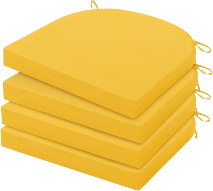 HARBOREST Outdoor Chair Cushions Set of 4, Water Resistant Patio Chair Cushions with Ties, Outdoor Seat Cushions for Patio Furniture, 17"x16"x2", Yellow by HARBOREST