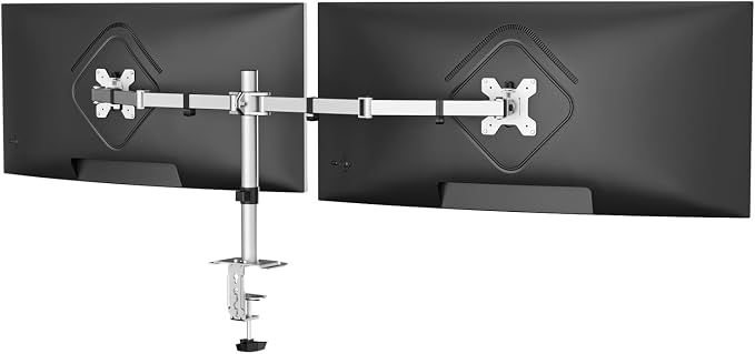 Suptek Dual Monitor Desk Mount, Adjustable Dual Monitor Arm for 2 Monitor Screens up to 43 inch, 15.75" Pole Monitor Stand for Desk, Holds up to 22 lbs,Silver(MD9442LS) by suptek