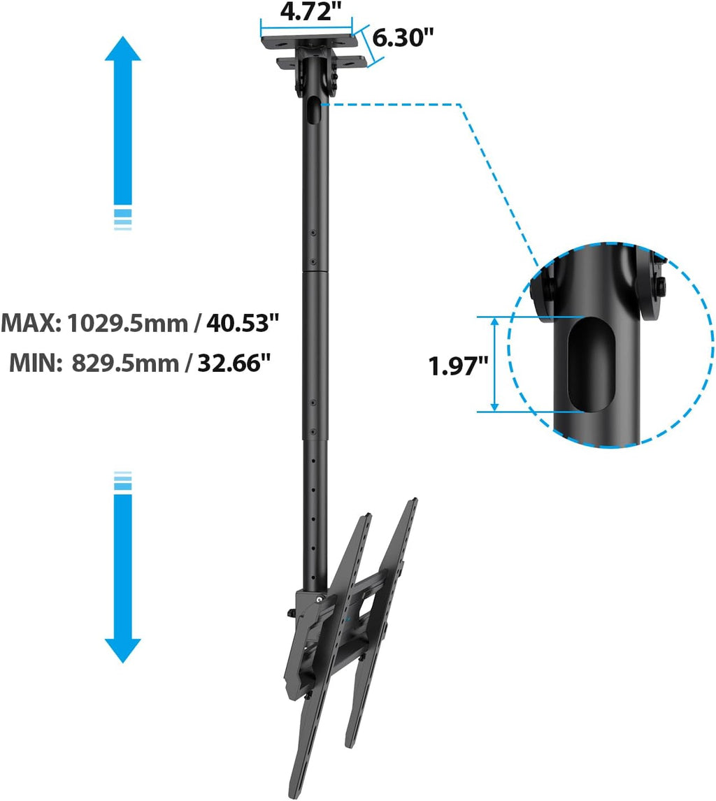 Ceiling TV Mount for 26-65 inch Flat Screen Displays, Adjustable Ceiling TV Bracket Fits Most LCD LED OLED TVs, 14.96Inch Single Extended Mounting Pole, Holds up to 110lbs, Max VESA 400x400mm - Image 8