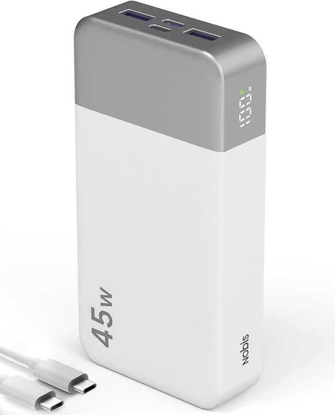 NOBIS 45W 20000mAh Portable Charger Power Bank Fast Charging | Battery Pack with 2 USB-C (in/Out) & 2 USB-A, Digital Display & Small Current Mode, Battery Bank for Phone 17 S25 Tablet by NobisPowerbank