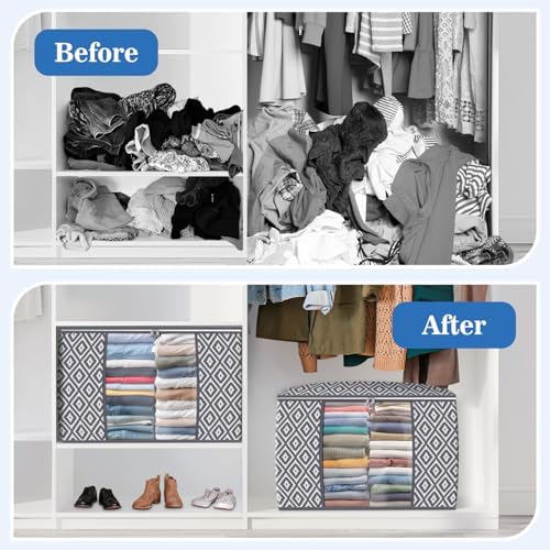 100L 2 Pack Storage Bags, Foldable Clothes Bins with Clear Window, Gray | Blanket Storage Containers with Reinforced Handles for Bedding, Comforters, Clothing, Quilts and Closet Organization - Image 4
