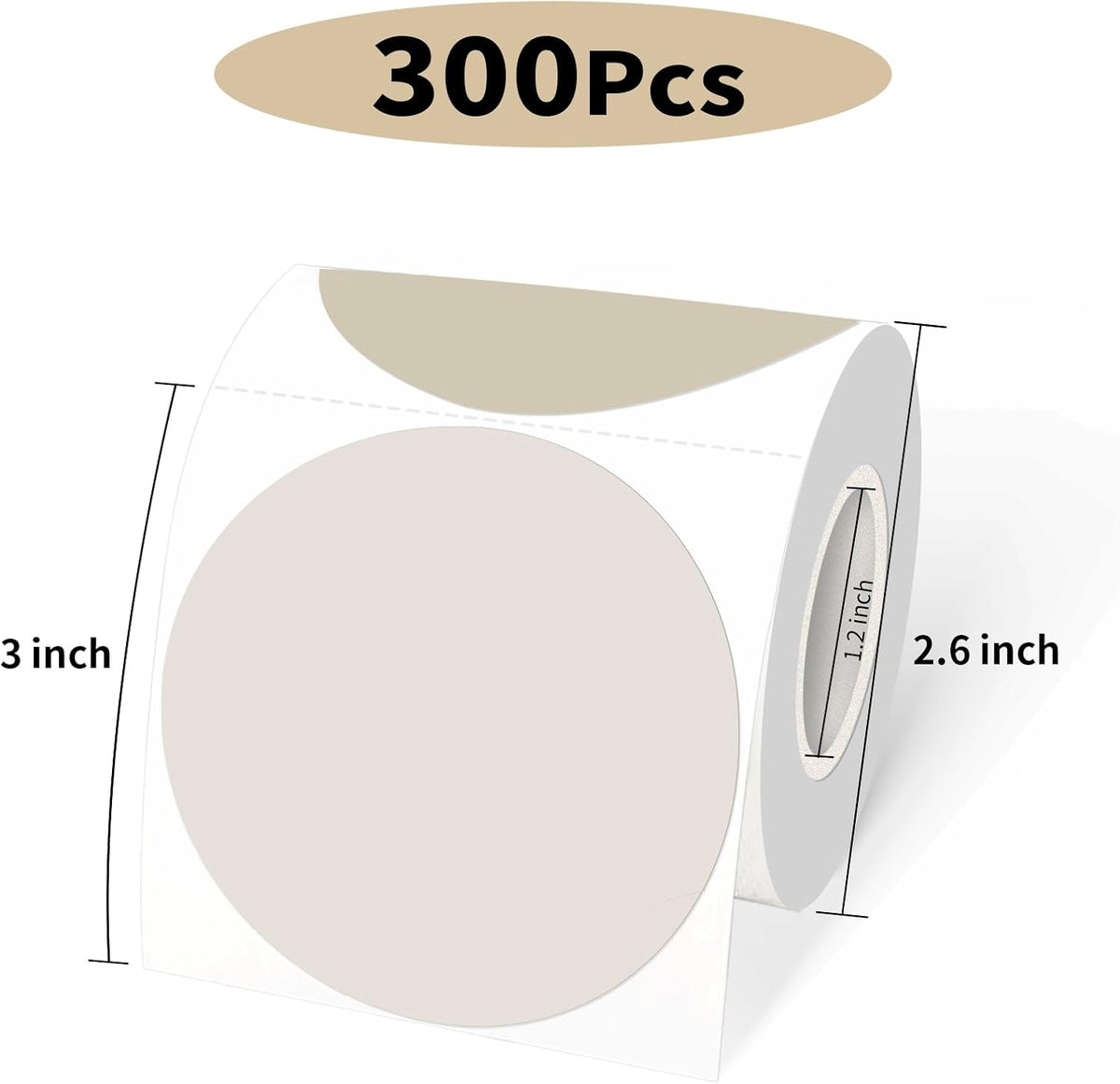 3 Inch Round Thermal Label Printer Stickers, Beige Gradient Self-Adhesive Direct Thermal Labels Stickers, Waterproof/Perforation Line Design- 300 Sheets - Image 2