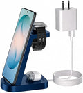 Wireless Charger for Samsung/Android, HOLYJOY 3 in 1 Fast Charging Station/Stand/Multi Charger for Samsung S26 Ultra/S25/Note 20, Travel Pad for Galaxy Watch 8/7/6/5/Active 2, for Buds(Blue) by Holyjoy