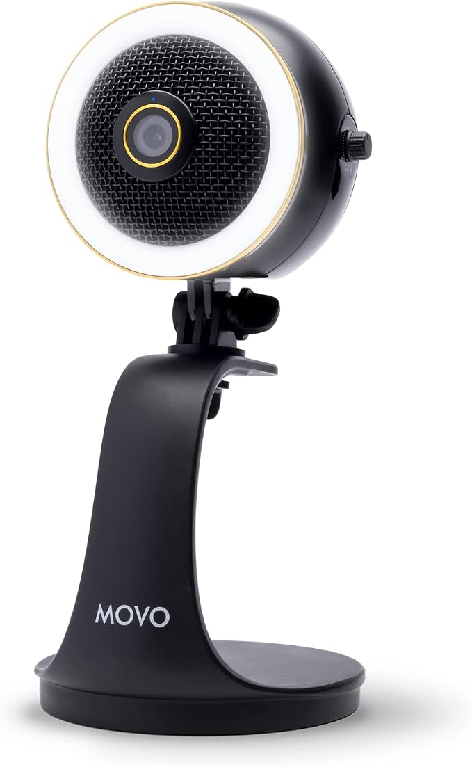 Movo WebMic HD Pro All-in-One Webcam with Microphone and Ring Light- 1080p HD Camera, Pro Cardioid Condenser Microphone, LED Ring Light -HD Webcam for Streaming, Video Conferencing, Recording, Gaming by Movo