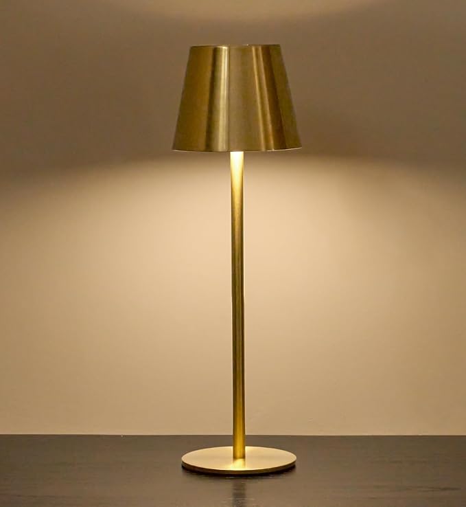 Cordless Table Lamp, Portable Battery Operated Lamp with 3 Color Temps and Stepless Dimming, Rechargeable Table Lamp for Dinner, Desk, Cafe, Outdoor (Brushed Gold) by Keysays