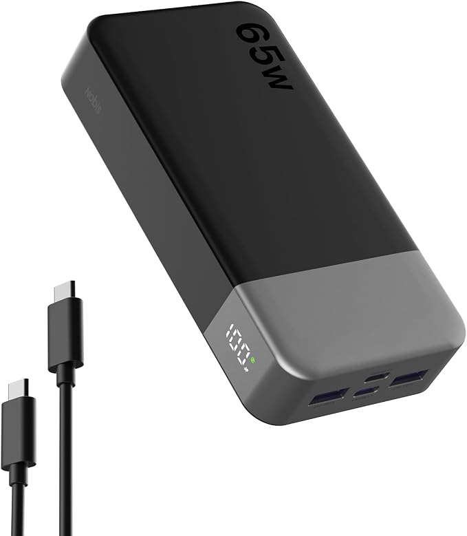 NOBIS Portable Charger 20000mAh 65W Power Bank Fast Charging | 2C+2A Battery Pank with Digital Display, Dual USB-C Fast Charging for Laptop, Phone, Tablet, On-the-Go External Battery Pack by NobisPowerbank