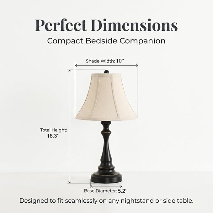 Traditional Table Lamp, Black Farmhouse Desk Lamp with Fabric Shade - Image 3