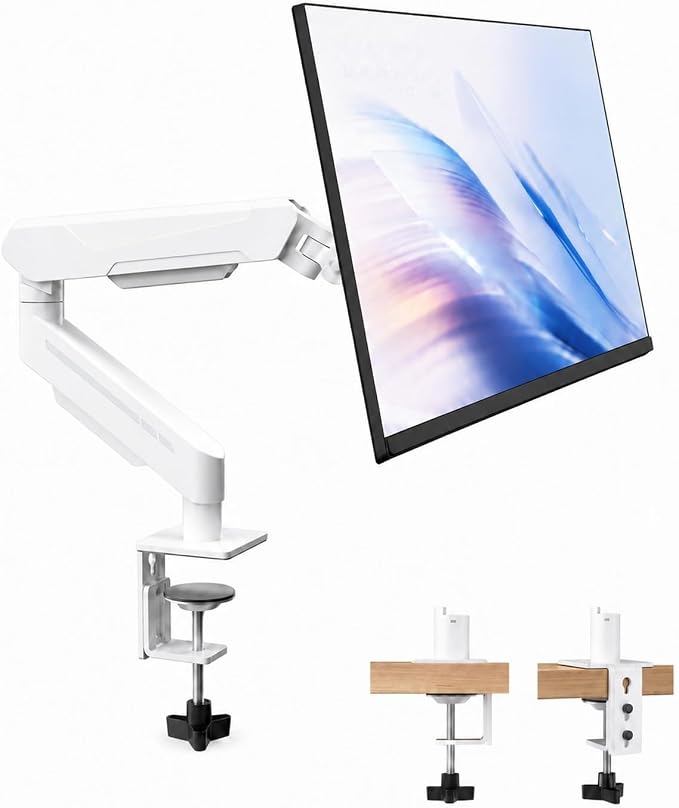 THEARK Single Monitor Desk Mount 17"-32" Screens - Adjustable Mechanical Monitor Arm Computer Monitor Stand up to 19.8 lbs,VESA Arm Desk Mount with C-Clamp and Grommet Base,VESA 75x75/100x100mm,White by THEARK