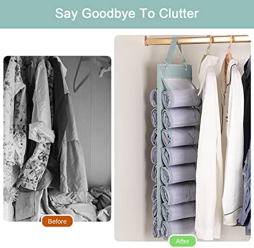 DHSFKBE Legging Organizer Storage - 2PCS T Shirt Organizer, Hanging Closet Organizers and Storage with 16 Roll Independent Compartments for Yoga Pants, Towel, Bathing Suit (Grey) - Image 3