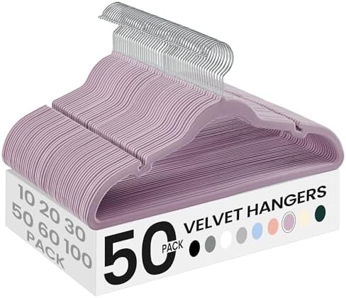 SONGMICS Velvet Hangers 50 Pack, Non-Slip Clothes Hangers, Space-Saving | Suit Hangers with Shoulder Notches, Pants Bar, 360° Swivel Hook, for Closet, Light Lilac, BREANNA Collection UCRF029GP05 by Unknown