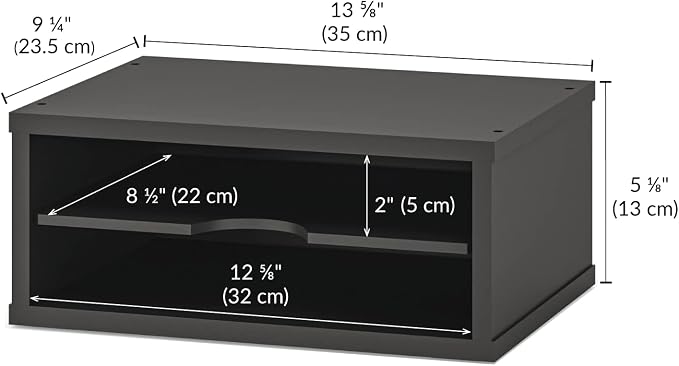 Ballucci File Organizer, 2-Tier Document Paper Sorter, Stackable Wood Desk Organizer Mail Holder, Monitor Stand with Storage Shelves, Black - Image 6