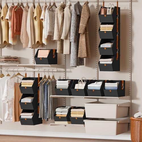 Homsorout Hanging Closet Organizer 4 Tier - Clothes Hanging Shelves, Space-Saving Closet System, Fabric Storage Bins Bedroom Organization, Collapsible Baskets for Home, Dorm, Rv, Black, 8 Pack - Image 2