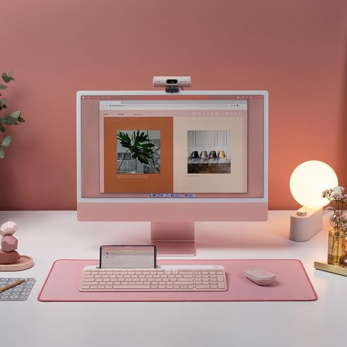 Logitech K585 Slim Wireless Keyboard with Built-in Phone Cradle - Rose | Bluetooth with included USB receiver, connects 2 devices, cradle can hold smartphone or tablet up to 10 in. in landscape mode - Image 2