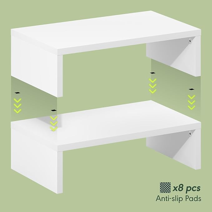 Furinno CLASSIC Monitor Stand Riser Set of 2, 15.7" Wide Dual Monitor Riser, Stackable Separable Laptop Stand for Desk, Desktop Organizers and Accessories, for Office Supplier, White - Image 2