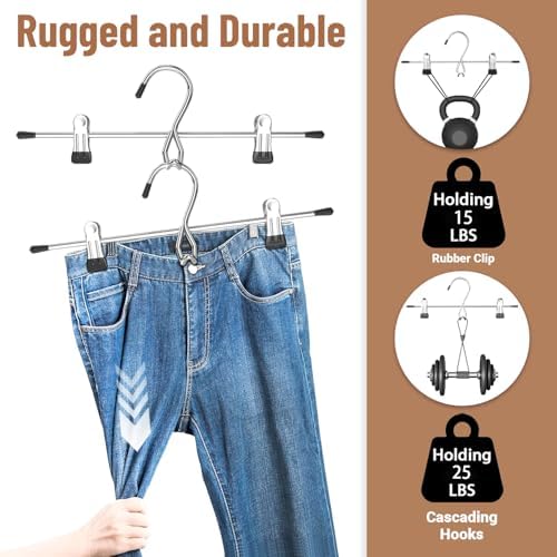 Pants Hangers Space Saving,Stackable Skirt Hangers with Clips, Hanging Closet Organizer and Storage,Clothes Hangers, College Dorm Essentials Apartment Essentials- 16 Pack - Image 5